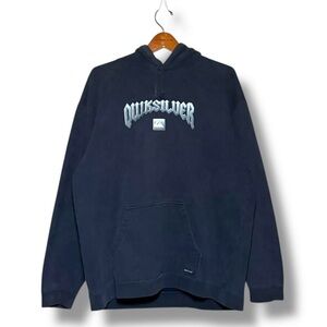 Vintage Y2K Quiksilver Spellout Surfwear Hoodie Sweatshirt Navy Blue